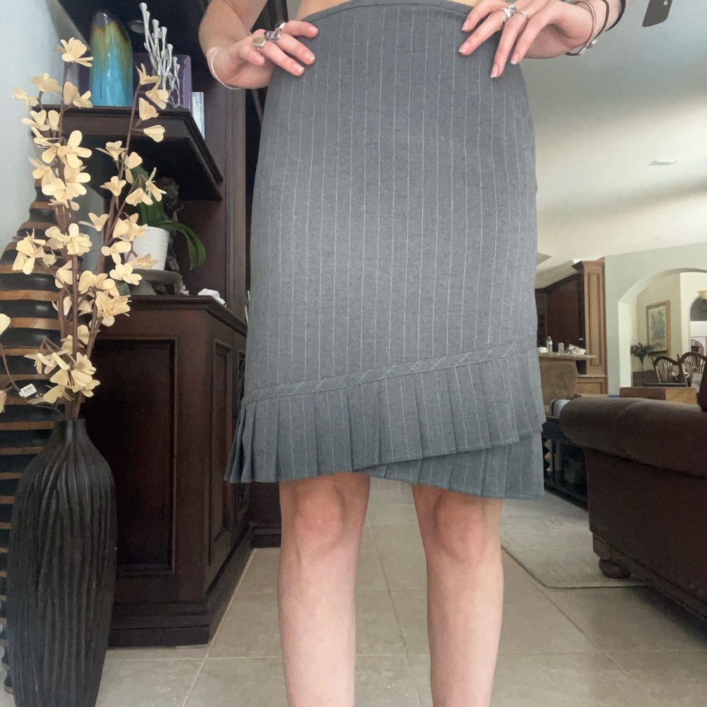 LOFT Gray Pinstripe Midi Skirt